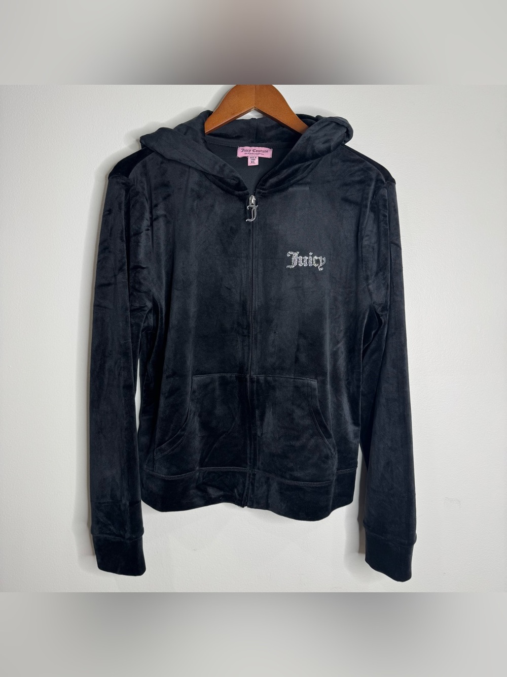 Juicy Couture Black Y2K Style Rhinestone Full-zip Hoodie Jacket XL Lounge
